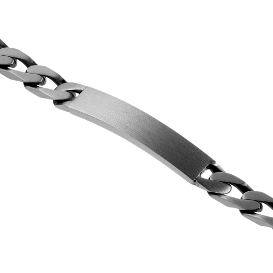 Identité en argent vielli, plaque rectangle 7 mm et maille cheval resserrée Identité en argent vielli, plaque rectangle 7 mm et maille cheval resserrée