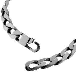 Identité en argent vielli, plaque rectangle 7 mm et maille cheval resserrée