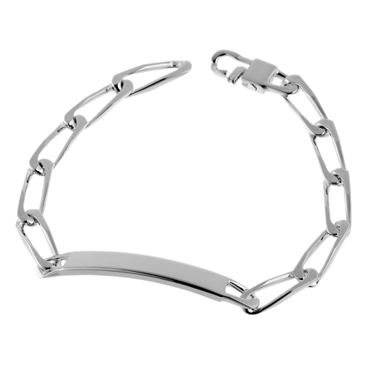 Identité en argent, plaque rectangle 6.4 mm et maille cheval