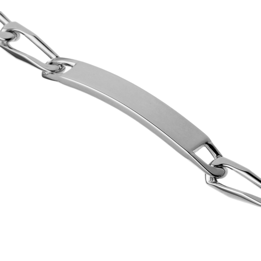 Identité en argent, plaque rectangle 6.4 mm et maille cheval