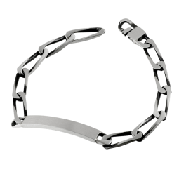 Identité en argent vieilli plaque rectangle 7 mm et maille cheval