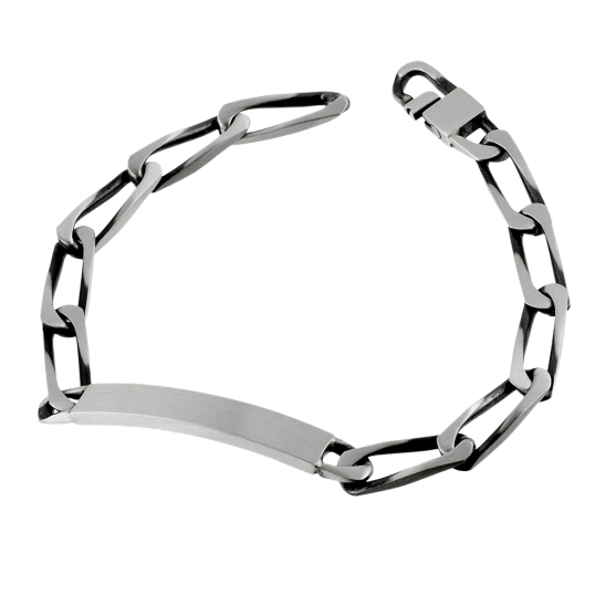 Identité en argent vieilli plaque rectangle 7 mm et maille cheval Identité en argent vieilli plaque rectangle 7 mm et maille cheval