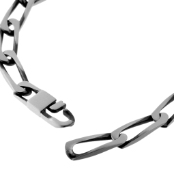 Identité en argent vieilli plaque rectangle 7 mm et maille cheval