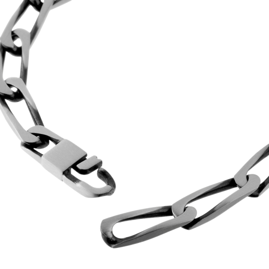 Identité en argent vieilli plaque rectangle 7 mm et maille cheval Identité en argent vieilli plaque rectangle 7 mm et maille cheval