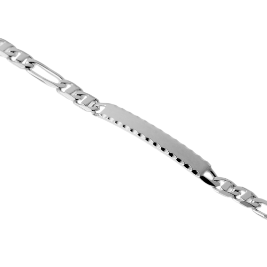 Identité en argent, plaque rectangle diamantée 4 mm et maille cheval barrette  1-2