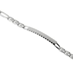 Identité en argent, plaque rectangle diamantée 4 mm et maille cheval barrette  1-3