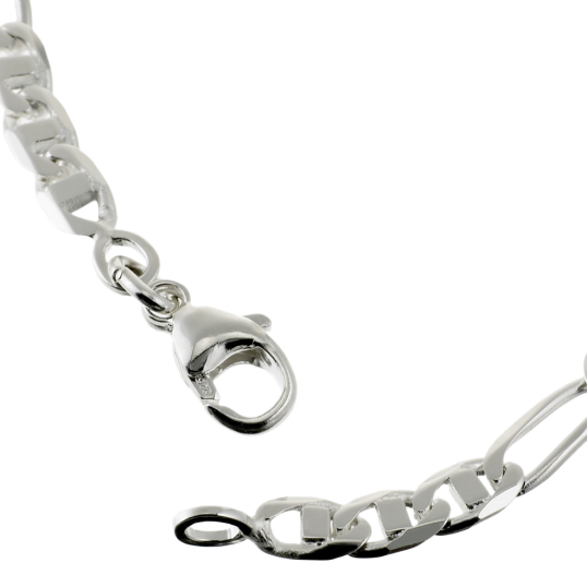 Identité en argent, plaque rectangle diamantée 4 mm et maille cheval barrette  1-3