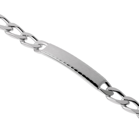 Identité en argent, plaque rectangle diamantée 5 mm et maille cheval resserrée