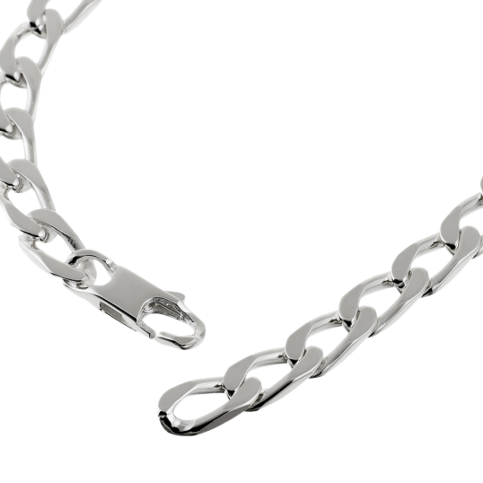 Identité en argent, plaque rectangle diamantée 5 mm et maille cheval resserrée