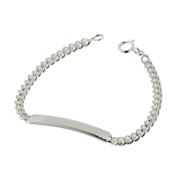 Identité en argent, plaque rectangle diamantée soleil 5 mm et maille gourmette
