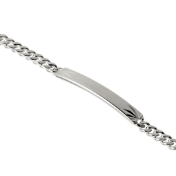 Identité en argent, plaque rectangle diamantée soleil 5 mm et maille gourmette