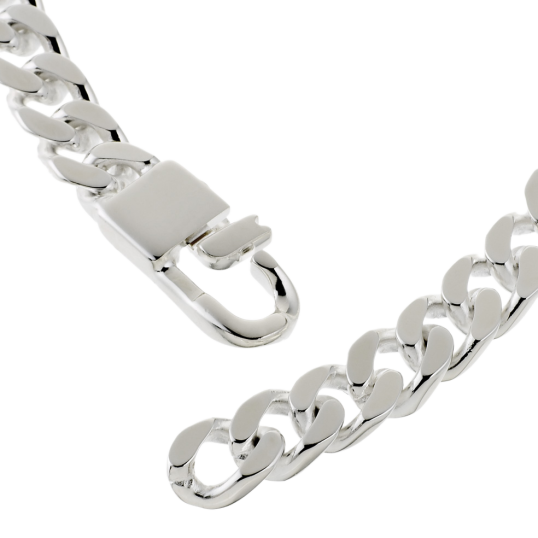 Identité en argent, plaque rectangle diamantée 6,4 mm et maille gourmette