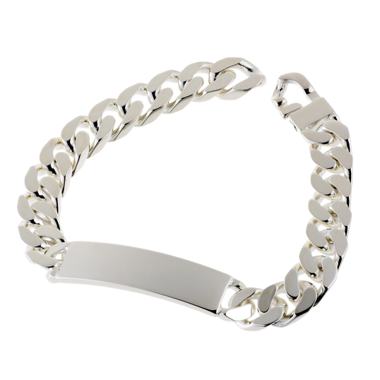 Identité en argent, plaque 11 mm et maille gourmette