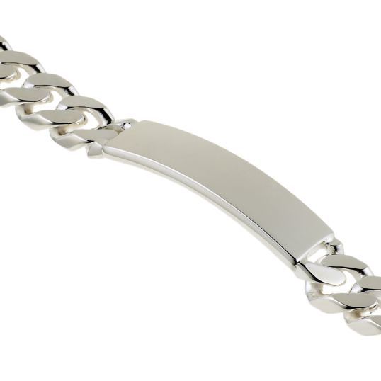Identité en argent, plaque 11 mm et maille gourmette