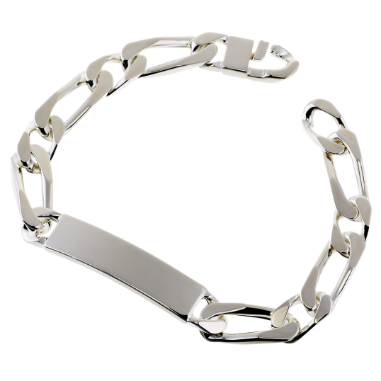 Identité en argent, plaque 9,5 mm et maille cheval alternée 1-1 Identité en argent, plaque 9,5 mm et maille cheval alternée 1-1