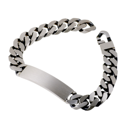Identité en argent noirci, plaque 11 mm et maille gourmette