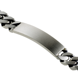 Identité en argent noirci, plaque 11 mm et maille gourmette