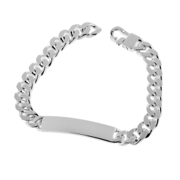 Identité en argent, plaque 9 mm et maille gourmette