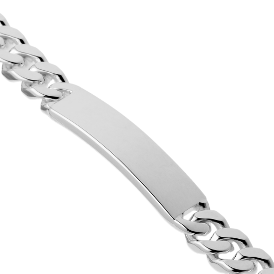 Identité en argent, plaque 9 mm et maille gourmette Identité en argent, plaque 9 mm et maille gourmette