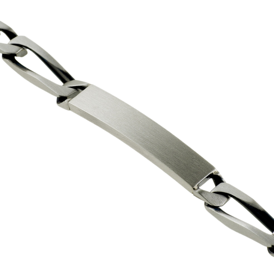 Identité en argent vieilli, plaque rectangle 7 mm et maille cheval alternée 1-1