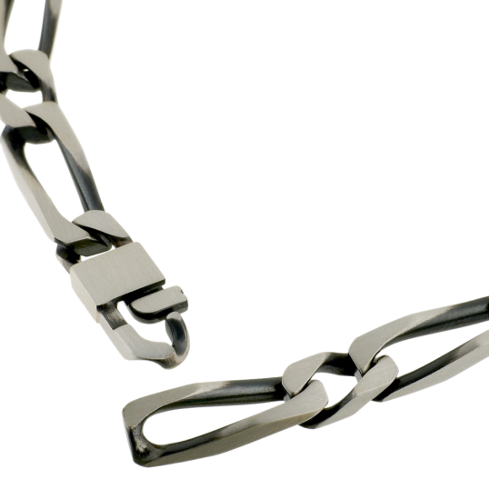 Identité en argent vieilli, plaque rectangle 7 mm et maille cheval alternée 1-1