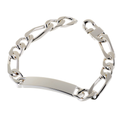 Identité en argent, plaque rectangle 9,5 mm et maille cheval alternée 1-2