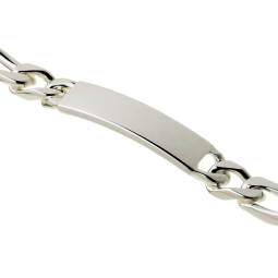 Identité en argent, plaque rectangle 9,5 mm et maille cheval alternée 1-2