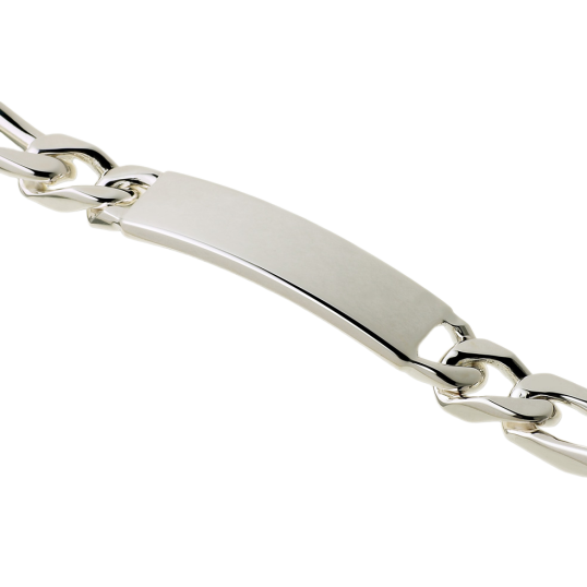 Identité en argent, plaque rectangle 9,5 mm et maille cheval alternée 1-2