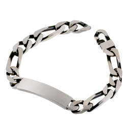 Identité en argent vieilli, plaque rectangle 9,5 mm et maille cheval alternée 1-2