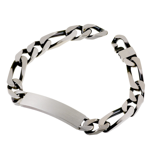 Identité en argent vieilli, plaque rectangle 9,5 mm et maille cheval alternée 1-2 Identité en argent vieilli, plaque rectangle 9,5 mm et maille cheval alternée 1-2