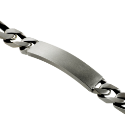 Identité en argent vieilli, plaque rectangle 9,5 mm et maille cheval alternée 1-2