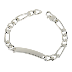 Identité en argent, plaque rectangle 7 mm et maille cheval alternée 1-3