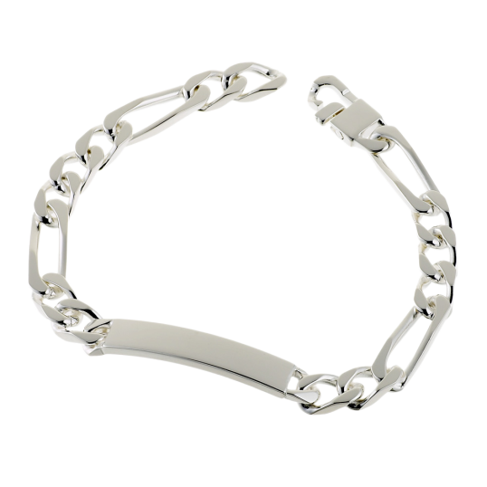 Identité en argent, plaque rectangle 7 mm et maille cheval alternée 1-3