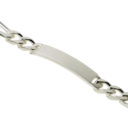 Identité en argent, plaque rectangle 7 mm et maille cheval alternée 1-3