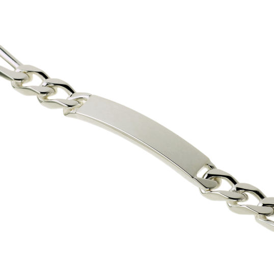 Identité en argent, plaque rectangle 7 mm et maille cheval alternée 1-3