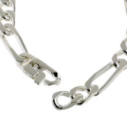 Identité en argent, plaque rectangle 7 mm et maille cheval alternée 1-3