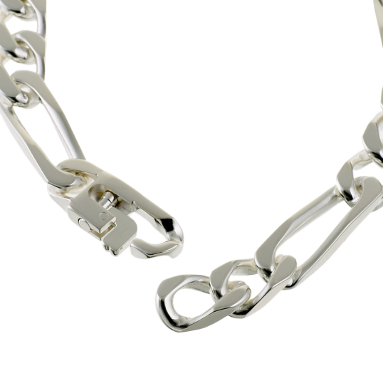 Identité en argent, plaque rectangle 7 mm et maille cheval alternée 1-3