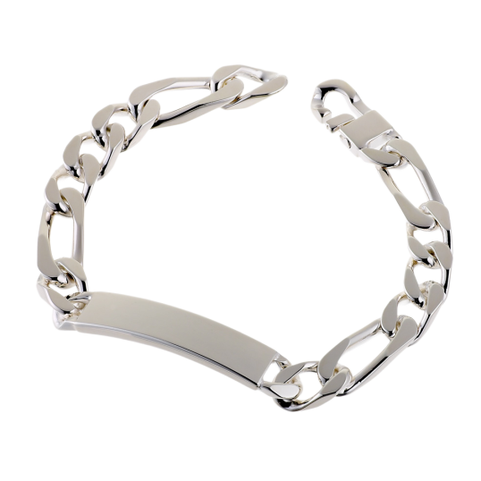 Identité en argent, plaque rectangle 9 mm et maille cheval alternée 1-3