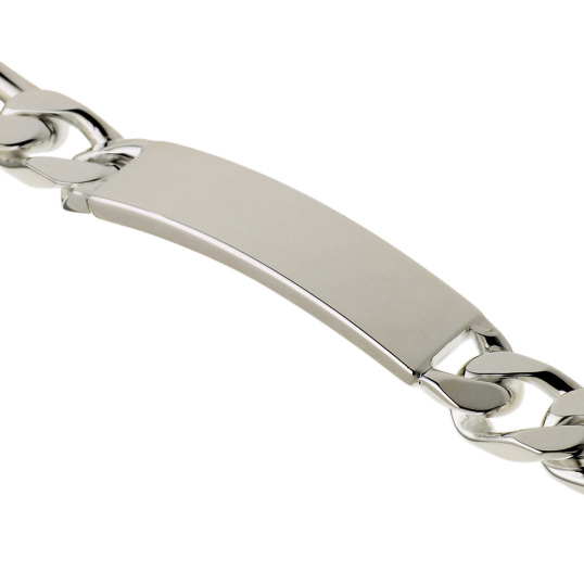 Identité en argent, plaque rectangle 9 mm et maille cheval alternée 1-3