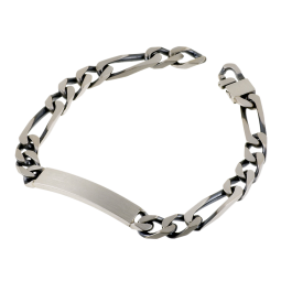 Identité en argent vieilli, plaque rectangle 7 mm et maille cheval alternée 1-3
