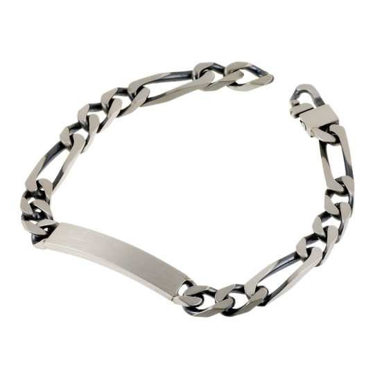 Identité en argent vieilli, plaque rectangle 7 mm et maille cheval alternée 1-3 Identité en argent vieilli, plaque rectangle 7 mm et maille cheval alternée 1-3