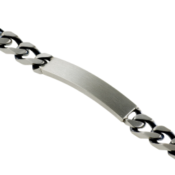Identité en argent vieilli, plaque rectangle 7 mm et maille cheval alternée 1-3