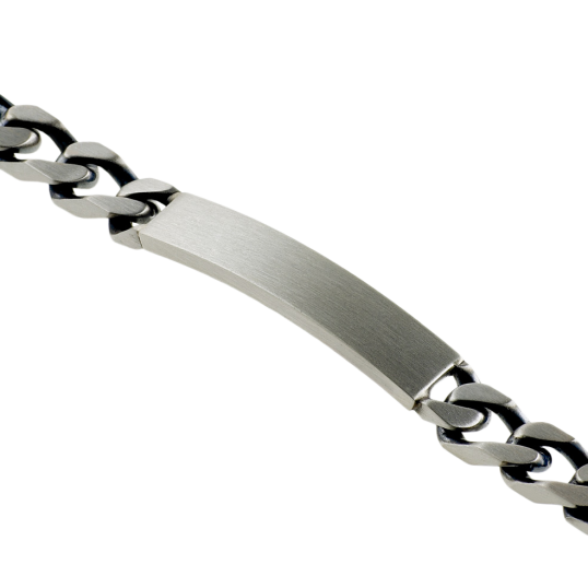 Identité en argent vieilli, plaque rectangle 7 mm et maille cheval alternée 1-3 Identité en argent vieilli, plaque rectangle 7 mm et maille cheval alternée 1-3