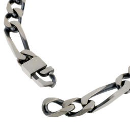 Identité en argent vieilli, plaque rectangle 7 mm et maille cheval alternée 1-3