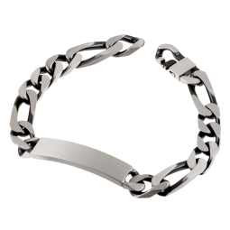 Identité en argent vieilli, plaque rectangle 9 mm et maille cheval alternée 1-3