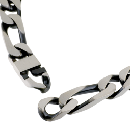 Identité en argent vieilli, plaque rectangle 9 mm et maille cheval alternée 1-3