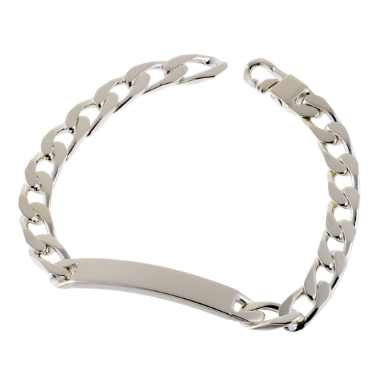 Identité en argent, plaque rectangle 7 mm et maille cheval resserrée