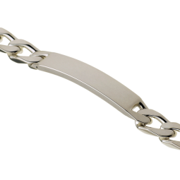 Identité en argent, plaque rectangle 7 mm et maille cheval resserrée