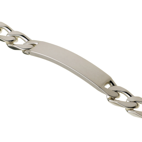 Identité en argent, plaque rectangle 7 mm et maille cheval resserrée
