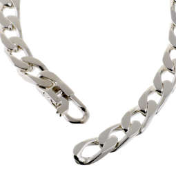Identité en argent, plaque rectangle 7 mm et maille cheval resserrée